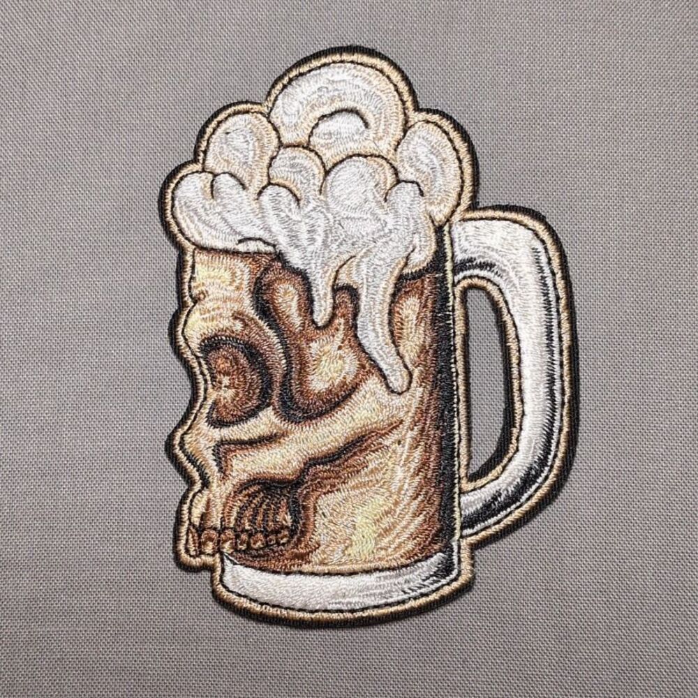 Skull Beer Iron On Patch | Drinking Embroidered Patch
